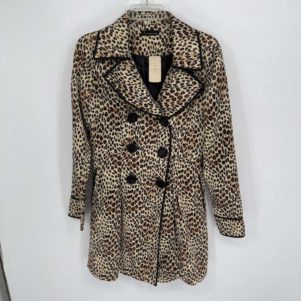 Twentyone NWT Women's Multicolor Leopard Print‎ Double Breasted Peacoat Size M